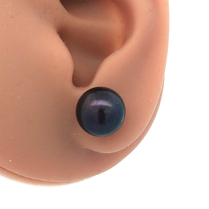 Designer 14K Yellow Gold Black Pearl Statement Stud Earrings 10.5mm