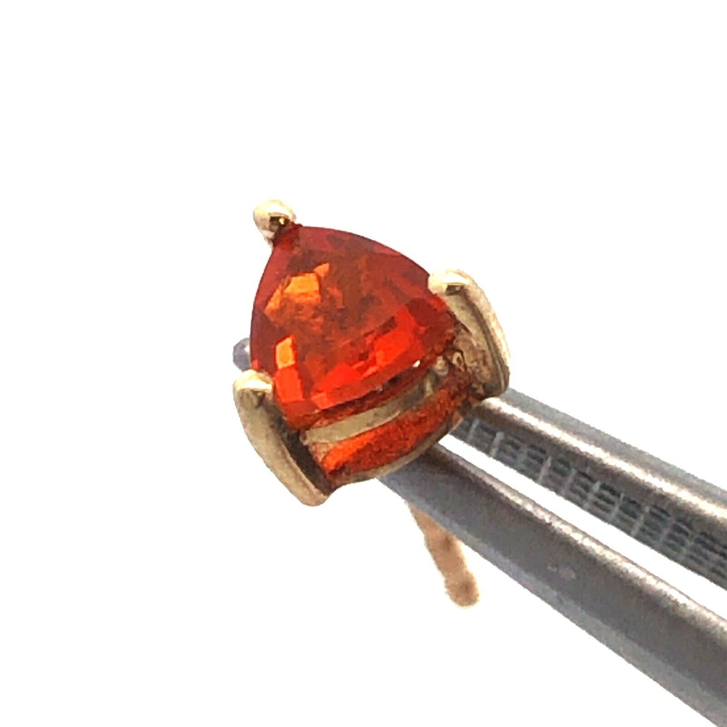 Designer 10K Yellow Gold Trillion Cut Orange Cubic Zirconia CZ Stud Earrings