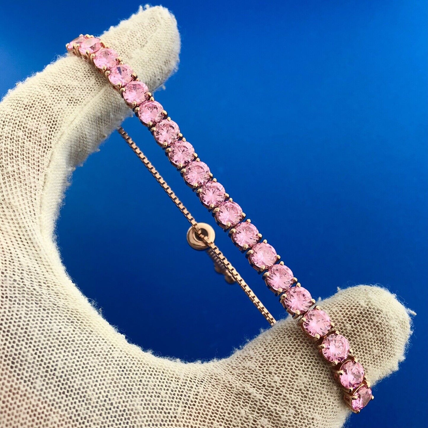 Designer FZN 925 Sterling Silver Rose Toned Pink Ice Cubic Zirconia Bracelet