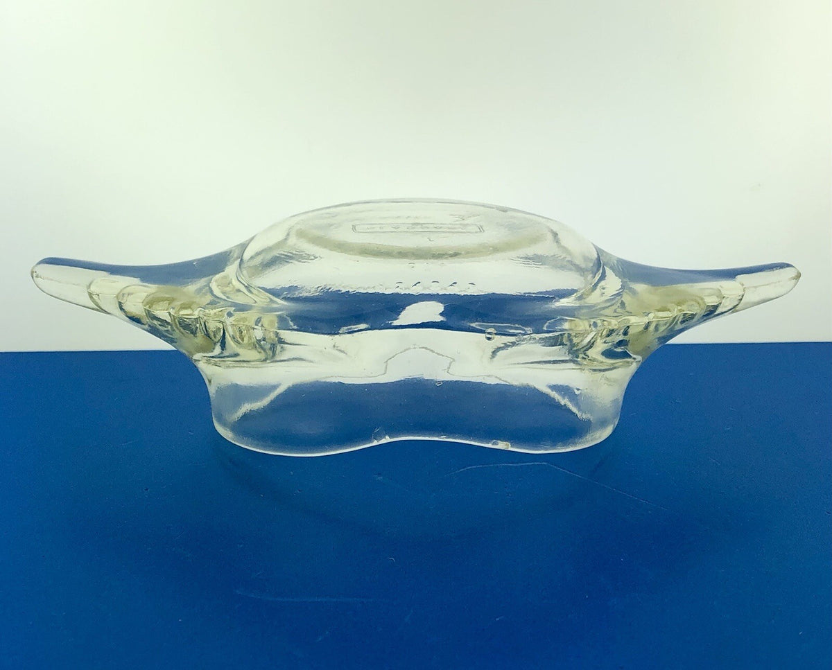 Mid Century Glass Bake Patent 124842 Clear Glass Stuffed Crab Mold Dish