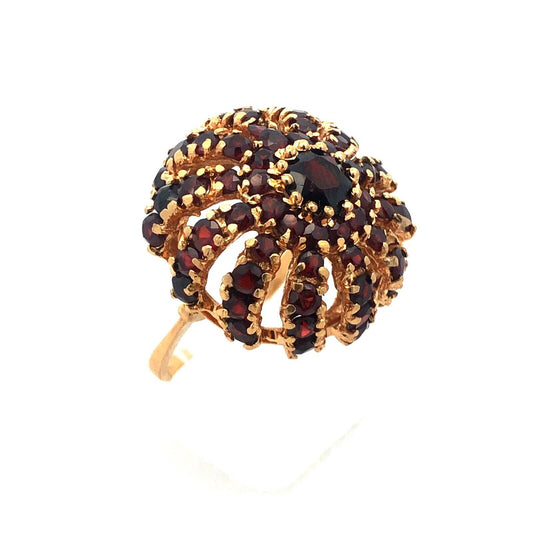 Designer 18K Yellow Gold Garnet Sea Urchin Spiral Dome Statement Cocktail Ring