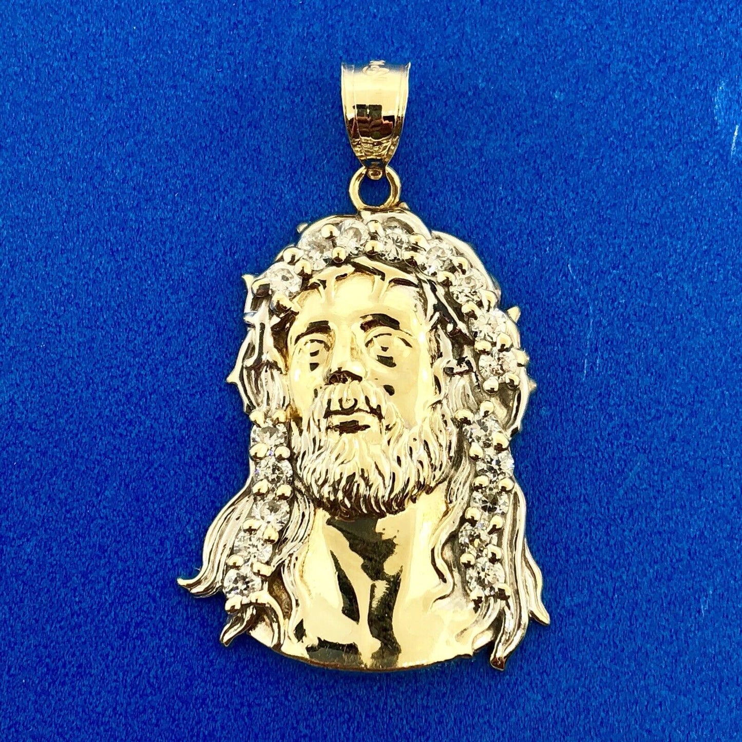 Designer 10K Yellow White Gold Cubic Zirconia CZ Jesus  Christ Statement Pendant