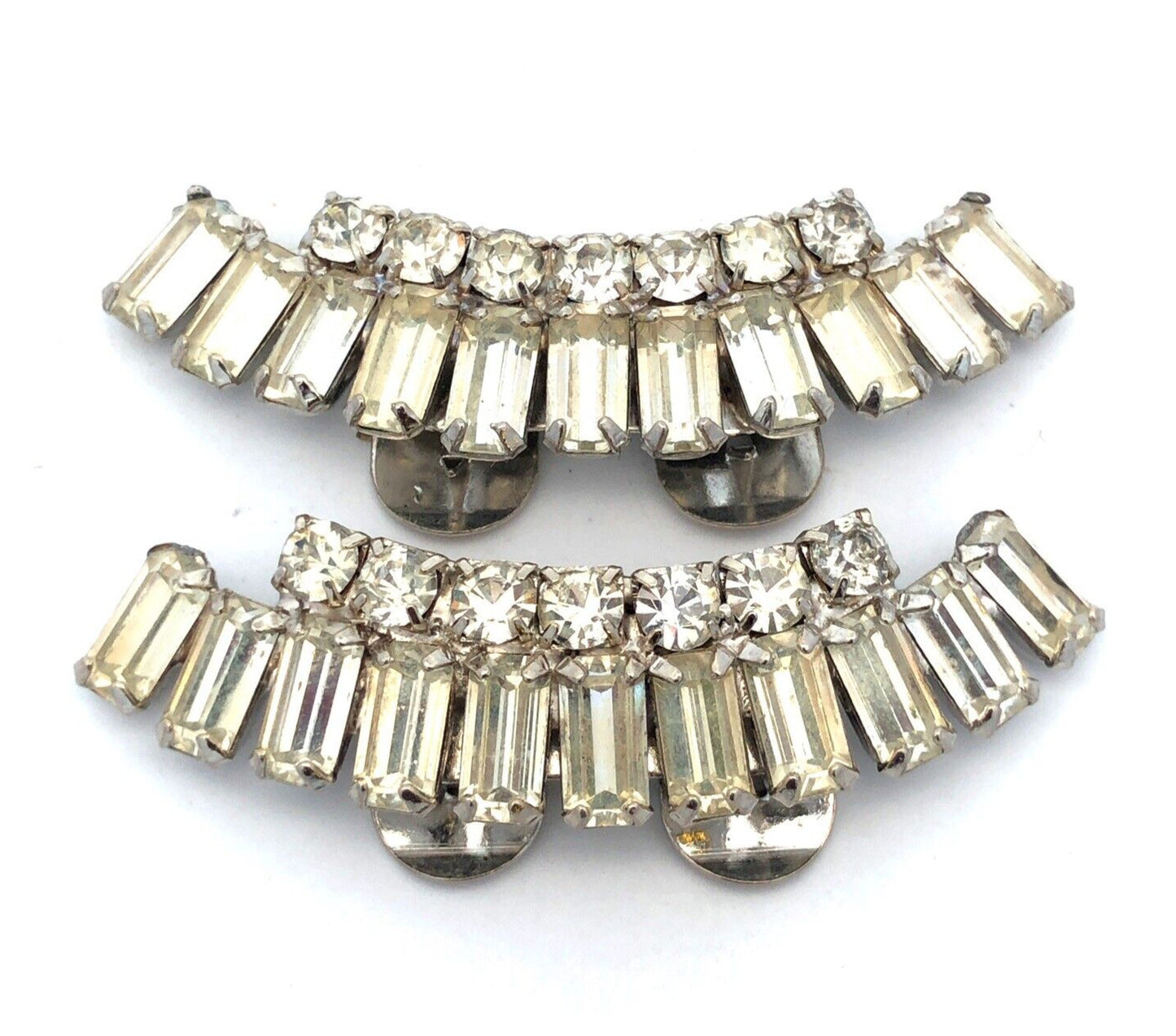 Retro Silver Tone Rhinestone Statement Shoe Clips