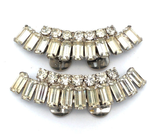 Retro Silver Tone Rhinestone Statement Shoe Clips