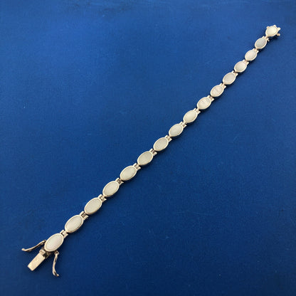 Designer 925 Sterling Silver Mother Of Pearl Cabochon Oval Panel Tennis Bracelet