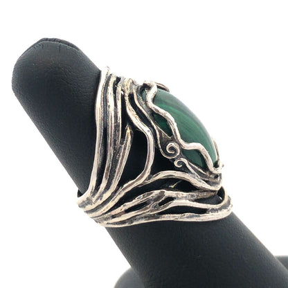 Israel Designer Didae 925 Sterling Silver Oval Malachite Cabochon Statement Ring