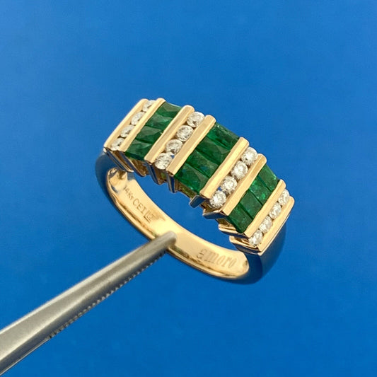 Retro Amoro 14K Yellow Gold Emerald Diamond May Anniversary Statement Band Ring