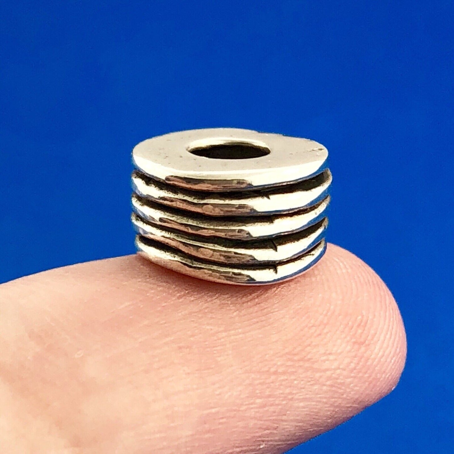 Designer SI 925 Sterling Silver Stacked Disc Tire Slide Bracelet Spacer Charm