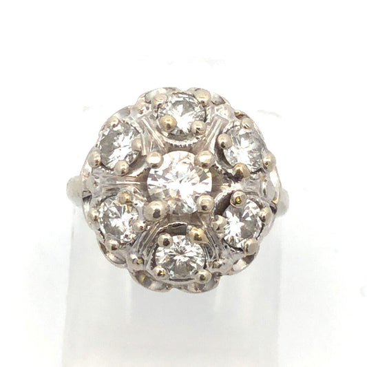 Vintage 14K White Gold Diamond Cluster Dome Ring