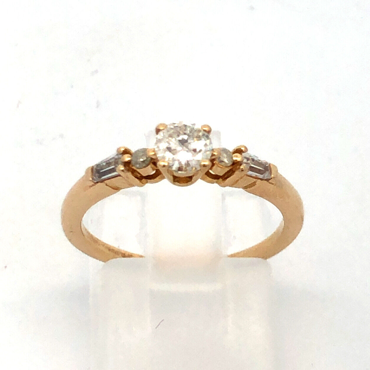 10K Yellow Gold Round Diamond Baguette Promise Engagement Ring