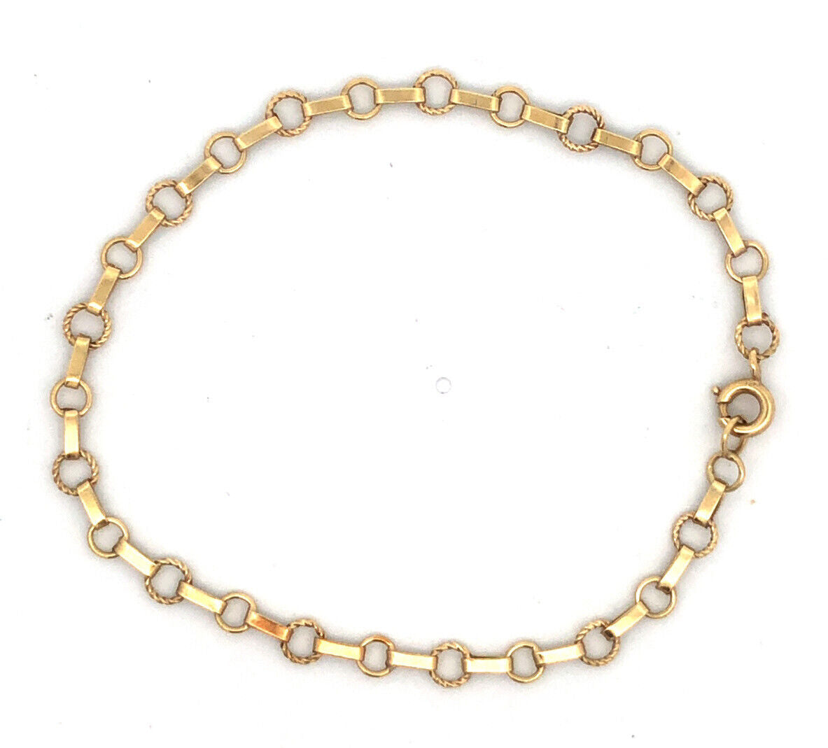 Designer 14K Yellow Gold Bar And Circle Link Chain Bracelet