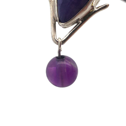 Vintage 925 Sterling Silver Triangle Charoite Amethyst Statement Stud Earrings