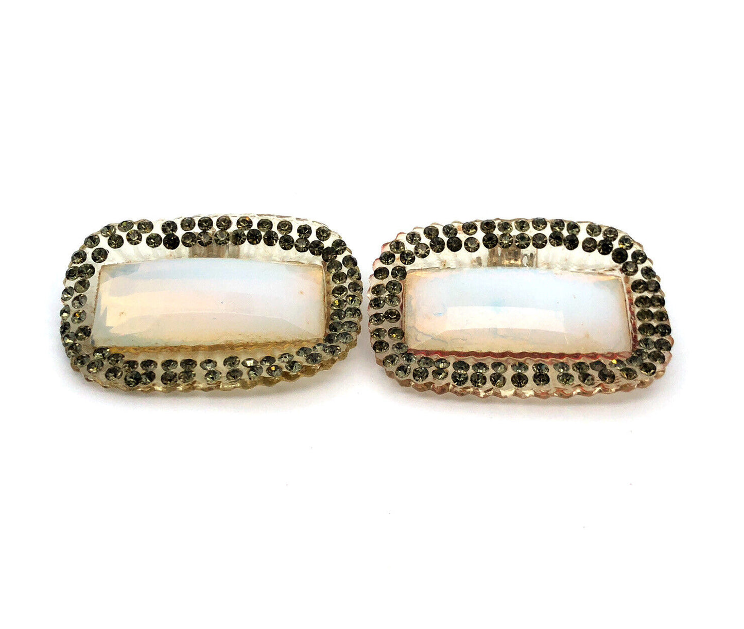 Art Deco Art Nouveaux  Rectangle Lucite Rhinestone Resin Statement Shoe Clips