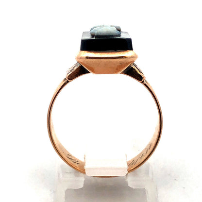 Vintage Estate 14k Yellow Gold Rectangle Onyx Cameo Statement Ring Size 5.75