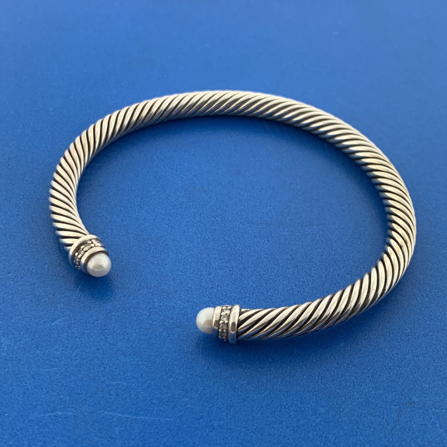 David Yurman S/Silver Pearl Pave Diamond Cable Classics Princess 5mm Bracelet