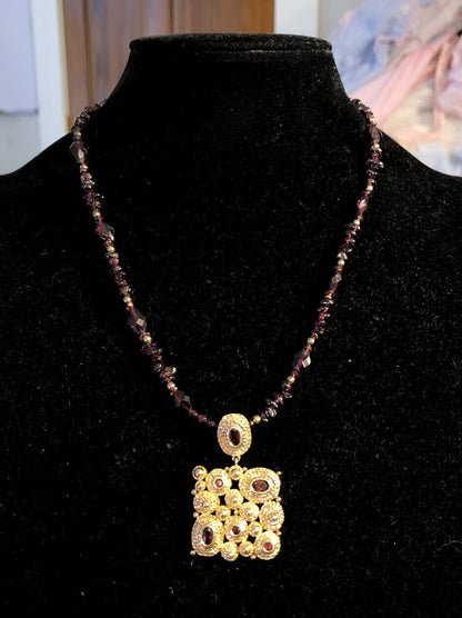 Vintage 925 Sterling Silver Gold Vermeil Amethyst Beaded Garnet Necklace