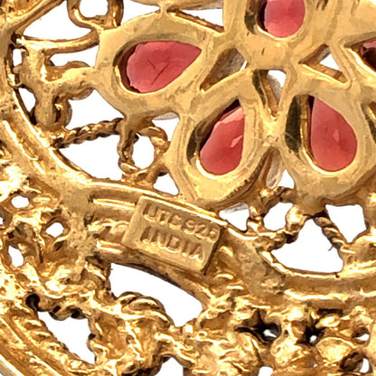 Designer UTC 925 Sterling Silver Vermeil Garnet Open Scroll Statement Pendant