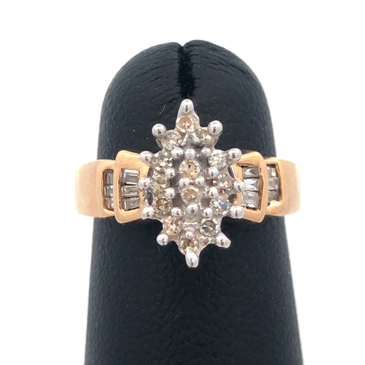 10K Yellow Gold Diamond Waterfall Cluster Engagement Bridal Cocktail Ring