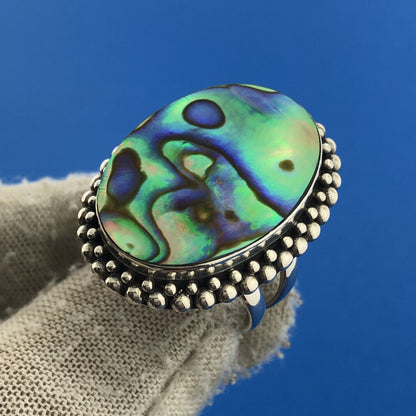 Vintage Mexico Modernist Merav Sterling Silver 925 Abalone Statement Ring