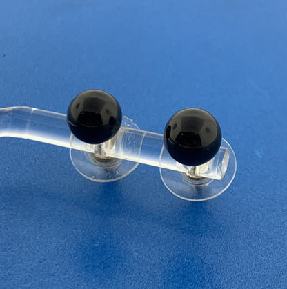 Gorgeous 14k Yellow Gold Black Onyx Sphere Friction Back Stud Earrings