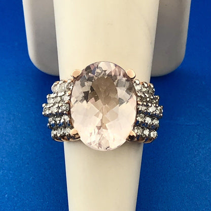 Designer 14K Rose Gold Morganite Solitaire Diamond Accented Statement Ring