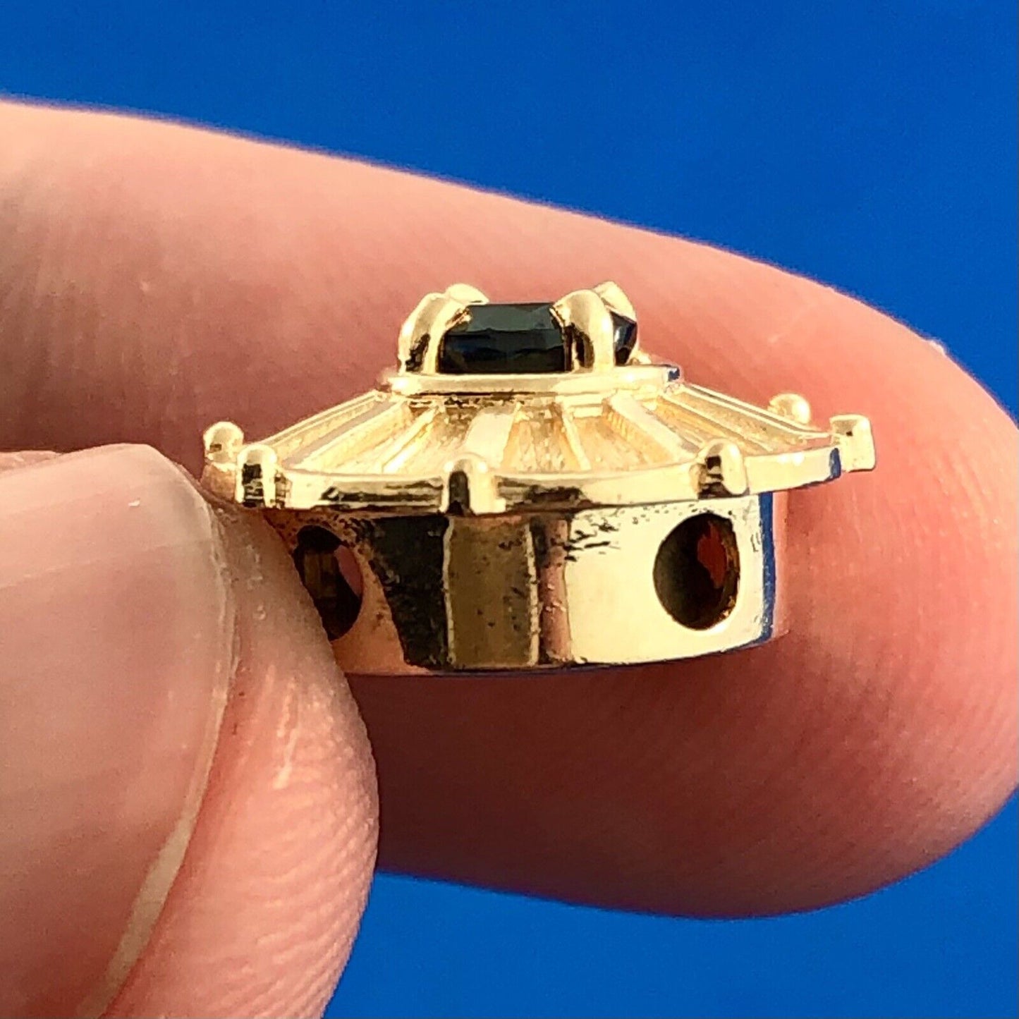 Vintage 14k Yellow Gold Blue Spinel Solitaire Slide Charm for Bracelet