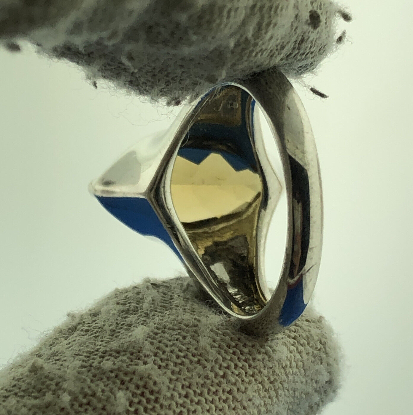 Designer KN China Sterling Silver 925 Marquise Smoky Quartz Topaz Cocktail Ring