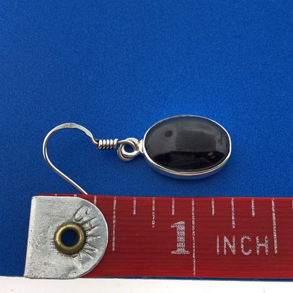 Stunning Sterling Silver 925 Oval Cabochon Purple Amethyst Dangle Hook Earrings