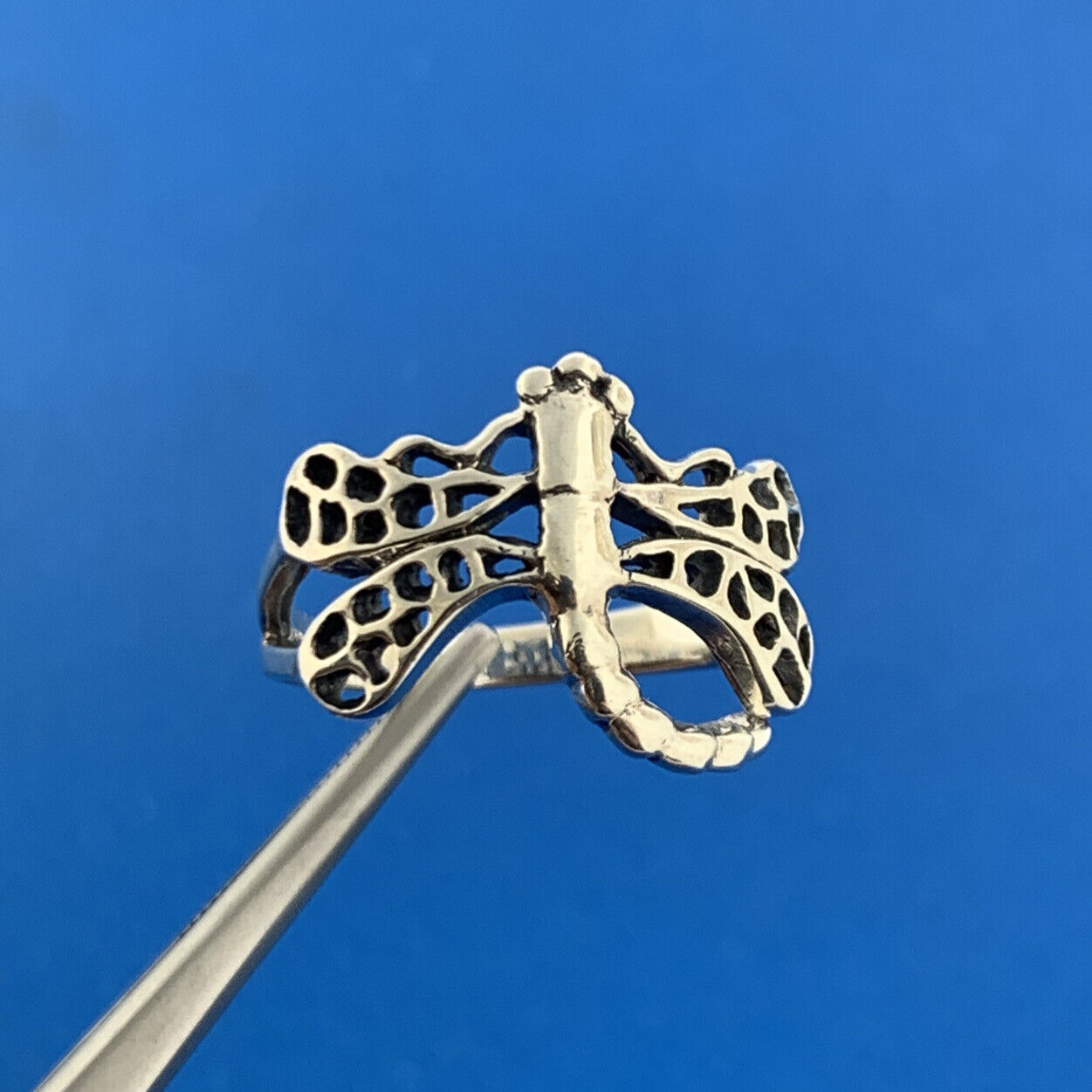 Vintage 925 Sterling Silver Dragonfly Insect Band Ring