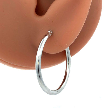 Designer NY 14K White Gold Simple Round Snap Back Hoop Earrings