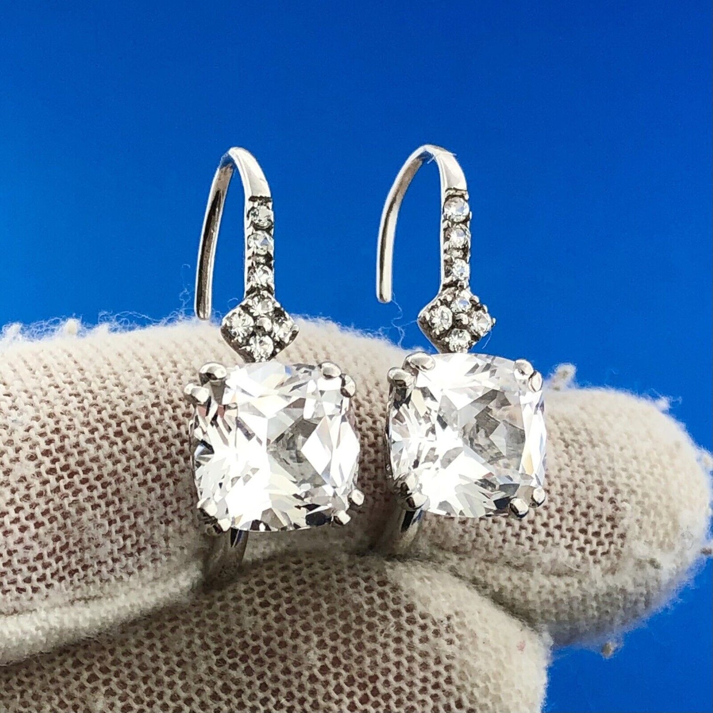 Designer 925 Sterling Silver White Topaz Diamond Accent November Dangle Earrings