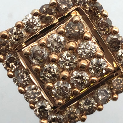 Designer SJ 10K Yellow Gold Round Honey Toned Diamond Square Statement Pendant