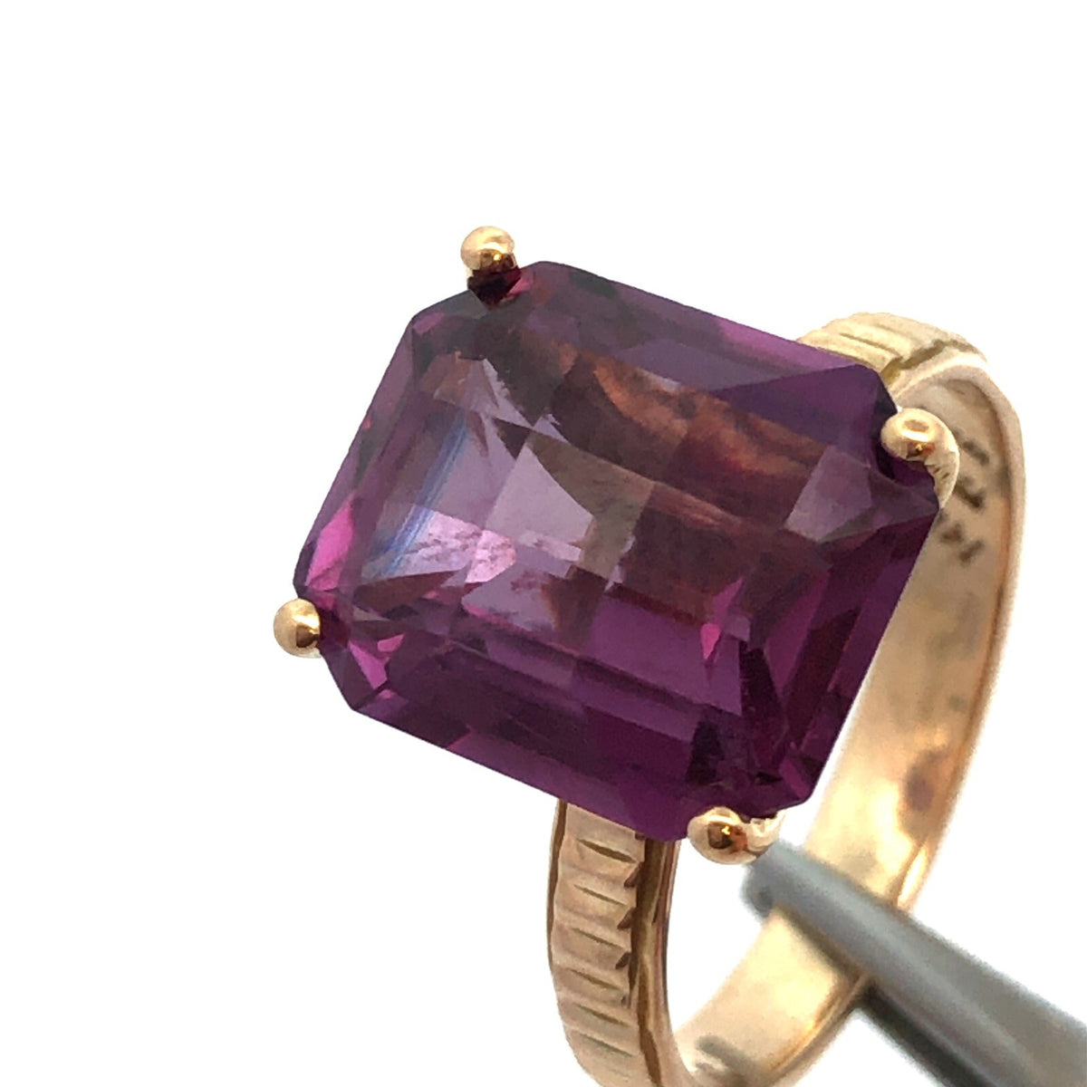 Designer Taxco 14K Yellow Gold Cushion Cut Purple Sapphire Solitaire Ring