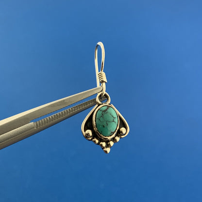 Vintage 925 Sterling Silver Turquoise Cabochon Bead Work Drop Dangle Earrings