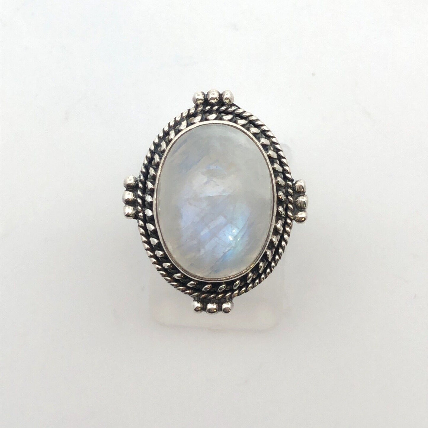 Designer Sterling Silver Oval Moonstone Cabochon Balinese Style Cocktail Ring