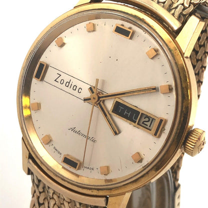 Zodiac 10KT Yellow Gold Filled Day Date Round Analog Mens Wrist Watch