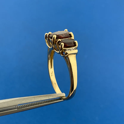 Samuel Aaron THL 10K Yellow Gold Oval Garnet Trio Diamond Accent January Ring