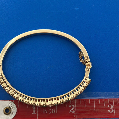 Stunning 14K Yellow Gold Diamond Emerald May Hinged Bangle Bracelet