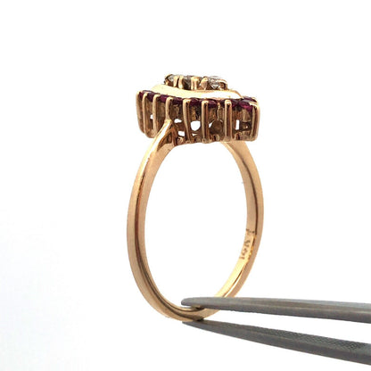 14K Yellow Gold Designer Ruby Diamond Accented July Anniversary Cocktail Ring