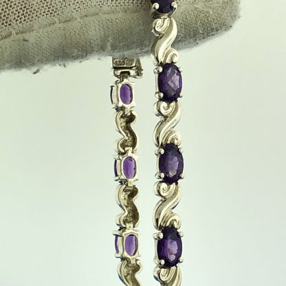 Sterling Silver 925 Oval Amethyst S Link February Anniversary Tennis Bracelet