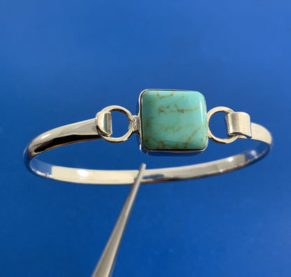Artisan Mexico 925 Sterling Silver Square Turquoise Bangle Bracelet