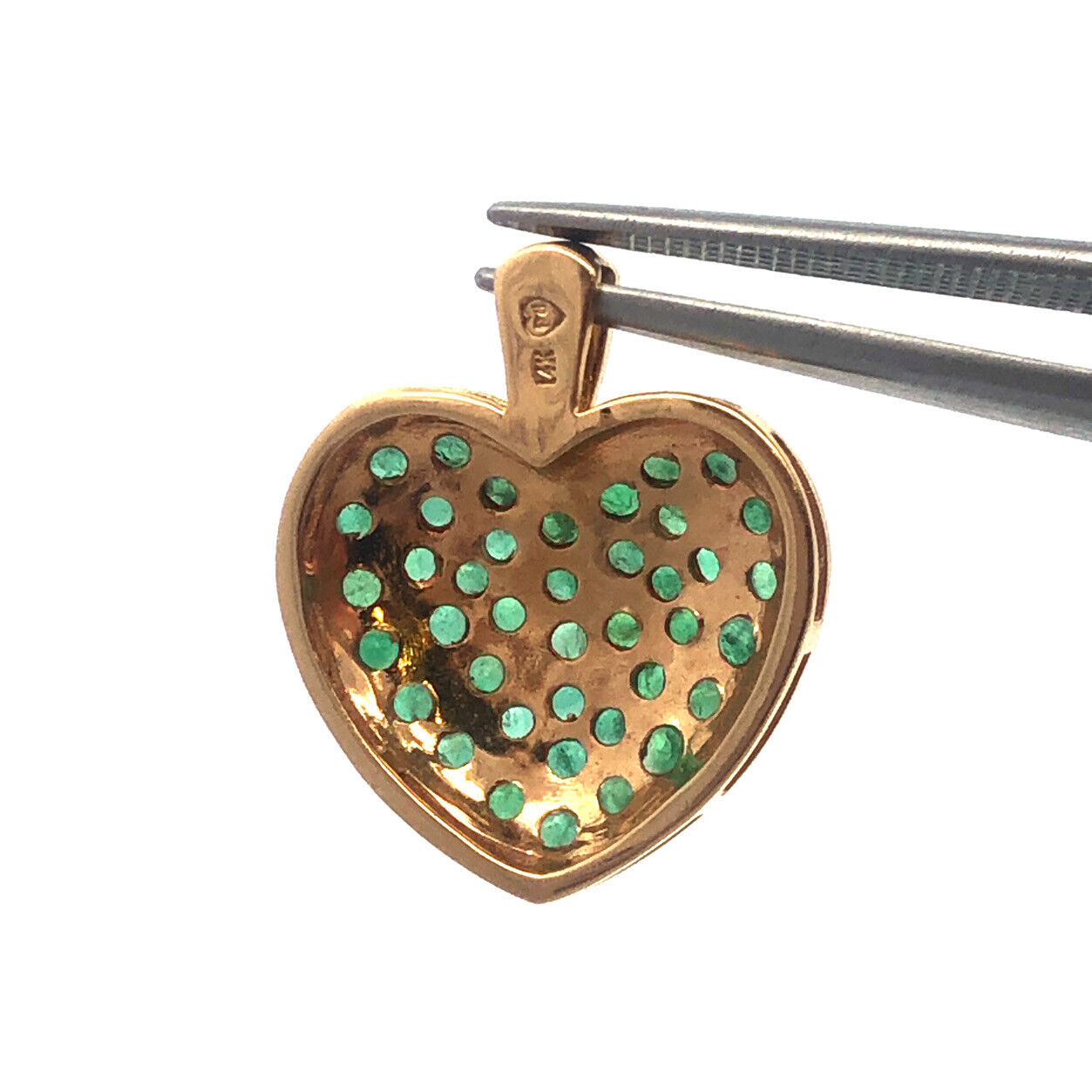 Designer 14K Yellow Gold Round Emerald Heart May Occasion Charm Pendant