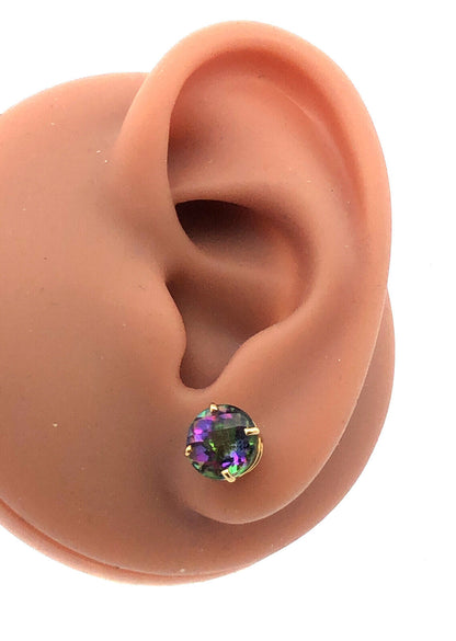 14K Yellow Gold Oval Mystic Topaz Power Protection Stud Earrings