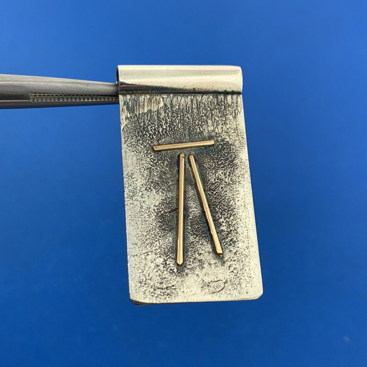 Designer Signed 925 Sterling Silver 14K Yellow Gold Pi Symbol Modernist Pendant