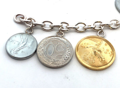 Milor Italy 925 Sterling Silver Italian Currency Lire Coin Charm Bracelet