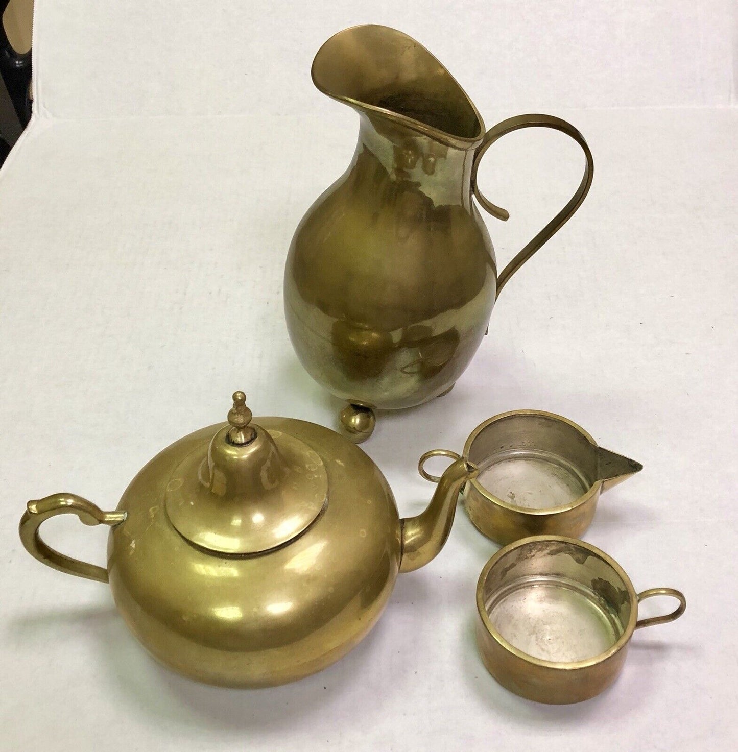 Hecho En Mexico Polished Finish Brass Teapot W/Lid Coffee Urn Creamer Sugar Set