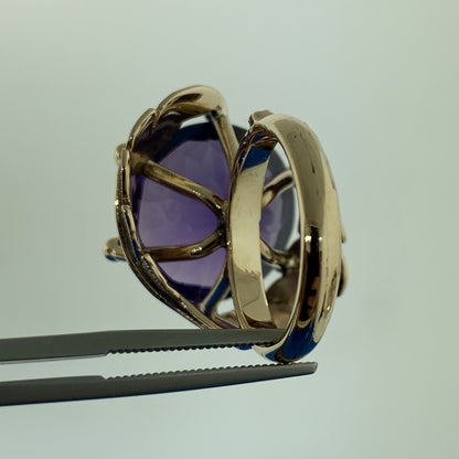 14K Yellow Gold Purple Sapphire Solitaire Statement Cocktail Size 7.75 Ring