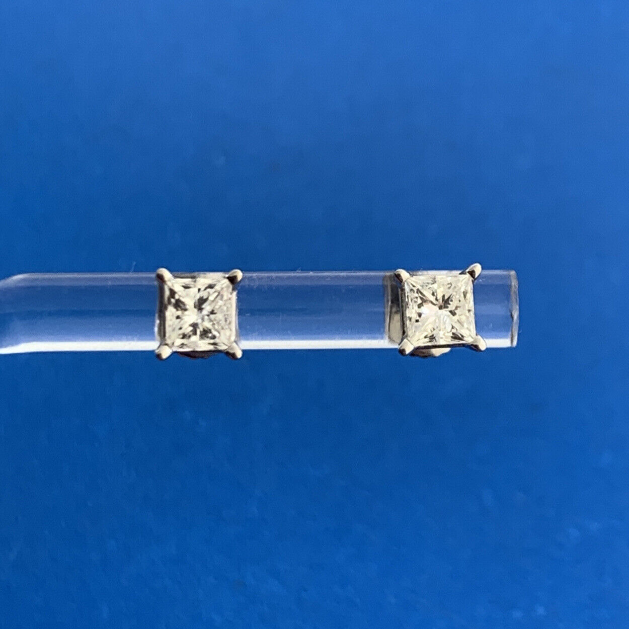 Designer 14K White Gold Princess Diamond Solitaire Screw Back Stud Earrings