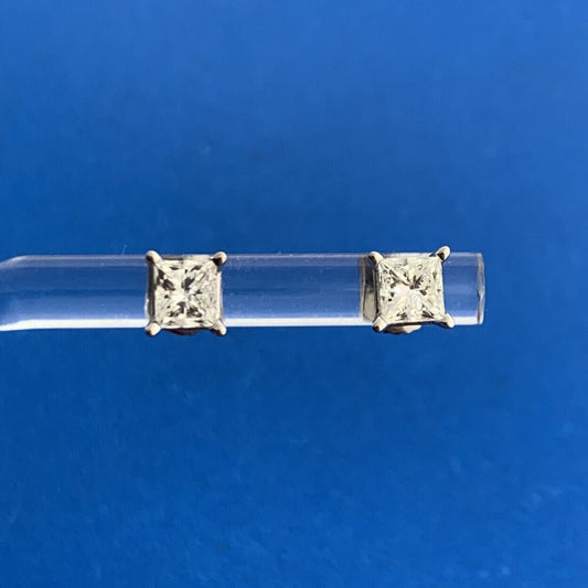 Designer 14K White Gold Princess Diamond Solitaire Screw Back Stud Earrings