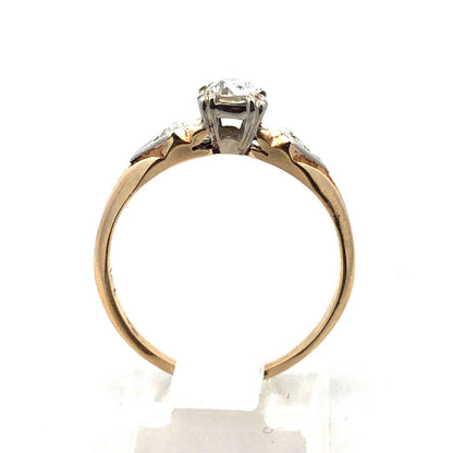 Estate 14K Yellow Gold Round Diamond Solitaire With Accents Engagement Ring